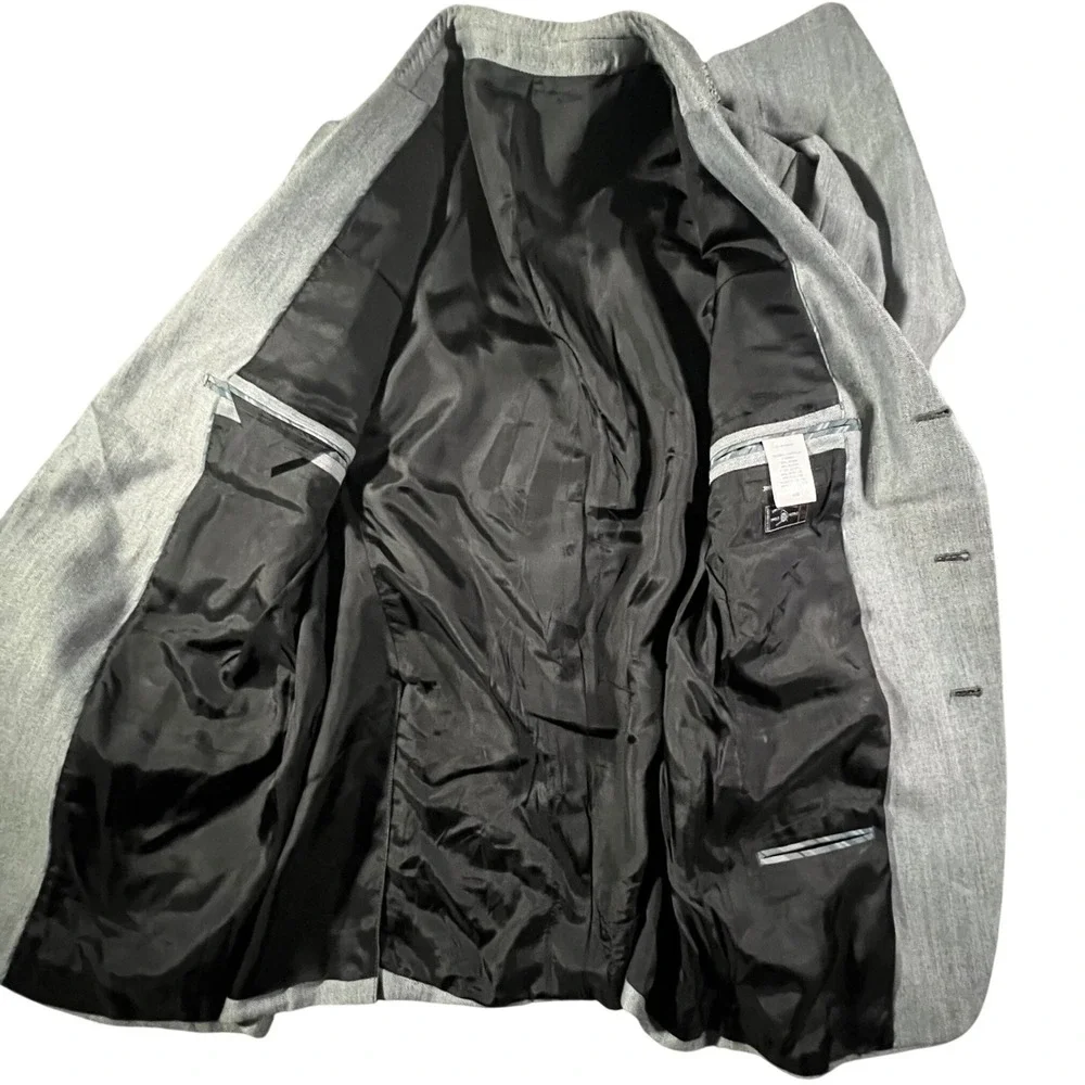 John Varvatos USA Zeppelin Blazer Mens 44R Grey Herringbone Wool Blend 3-Button